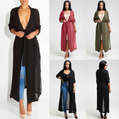 

Women Casual Long Sleeve See Through Chiffon Shirt Party Maxi Top Dress Cardigan