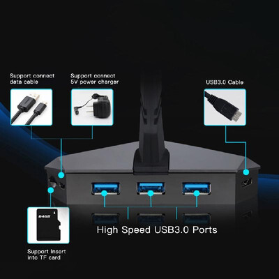 

High Speed 3-Port USB 30 Data Gaming HUB with Mouse Bungee USB Hub Splitter Micro SD Card Reader Mouse Clamp with USB-COMBO Built