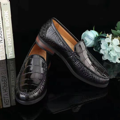 

Black color crocodile skin men shoe business sneaker with cow skin lining&solid quality shoe base