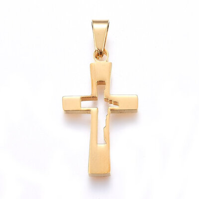 

304 Stainless Steel Pendants with Hollow Cross Golden 29x165x22mm Hole 8x4mm