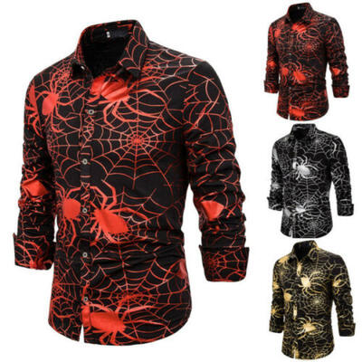 

Men Halloween 3D Spider Print Long Sleeve Casual T-Shirt Top Tee Slim Fit Shirts