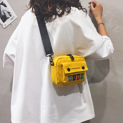 

Net red small bag female 2019 new casual ins Harajuku canvas bag Korean version of the wild broadband shoulder Messenger bag