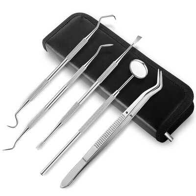 

5Pcs Stainless Steel Dental Instrument Kit Teeth Scraper Mouth Mirror Probe Scaler Tweezers Set Professional Teeth Clean Hygiene K
