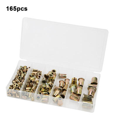 

Greensen 165pcs M3-M12 Carbon Steel Flat Head Threaded Blind Rivet Nut Insert Rivnut Nutsert