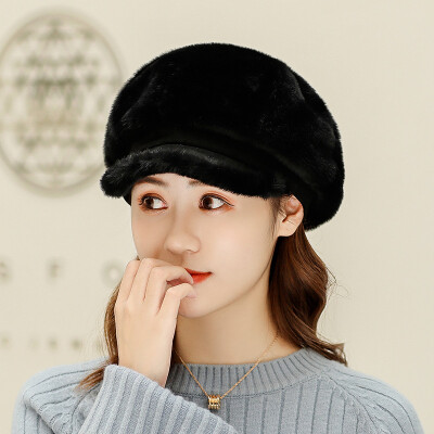 

2019 new ladies mink velvet cap warm Korean version of Joker leisure solid color fashion berets in autumn&winter