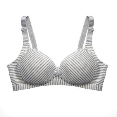 

Maternity Women Nursing Bra Gray Stripe Cotton Front Button Feeding Bra