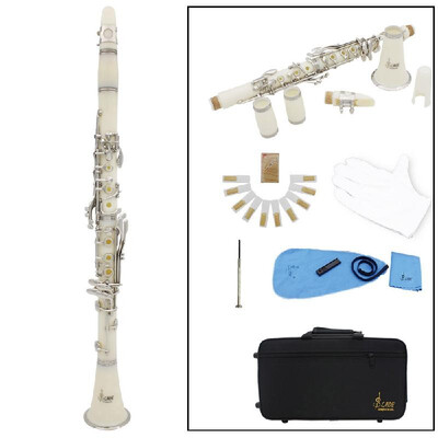 

Clarinet ABS 17 Key bB Flat Soprano Binocular Clarinet with Cleaning Cloth Gloves 10 Reeds Screwdriver Reed Case Woodwind Instrum
