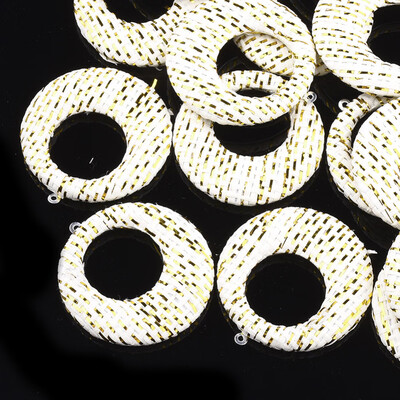 

Handmade Raffia Woven Pendants with Iron & Aluminum Findings&Metallic Cord Flat Round Platinum Beige 435x405x5mm Hole