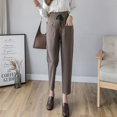 

Gobestart Women Autumn And Winter High Waist Large Size Trouser Casual Harem Woolen Pants