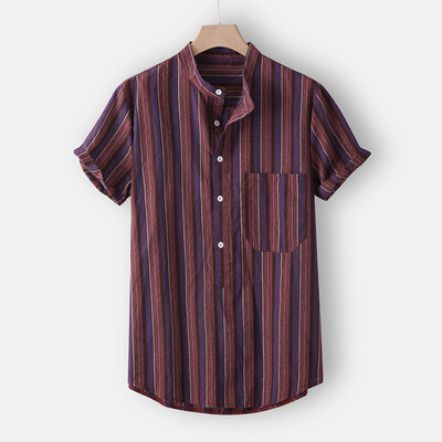 

Toponeto Fashion Mens Casual Button Hawaii Striped Print Beach Short Sleeve Top Blouse