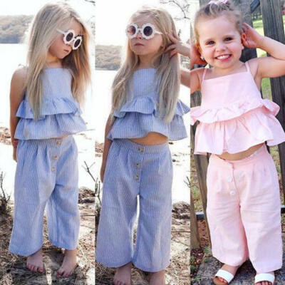 

Toddler Kids Baby Girls Striped Layers Tops Pants Leggings Outfits Clothes Set