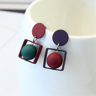 

2019 New Fashion Hollow Square Pentagram Round Earrings Brincos Oorbellen Simple Mixed colors Ball Drop Earrings Women Jewelry