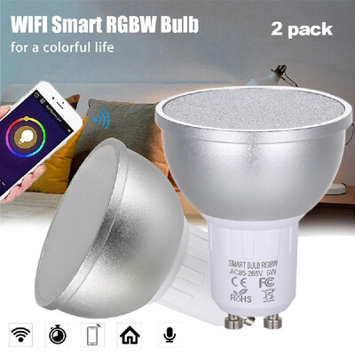 

2pcs AC85-265V 6W GBW WIFI Connected Intelligent Light Bulbs Supported Cell Phone APP Operated Voice Control 16 Million Colors C