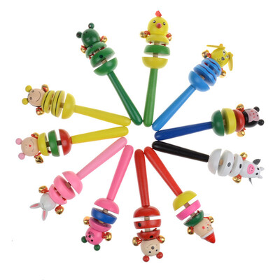 

YIWULA2PC Baby Toy Cartoon Animal Wooden Handbell Musical Instrument Random Style