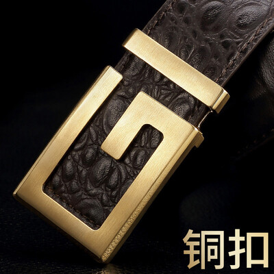 

High-grade belt mens first layer leather buckle belt male&young letters smooth buckle business pants with gifts