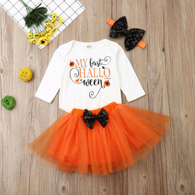 

Newborn Baby Girl Halloween Clothes Romper Top Lace Tutu Skirt Outfits