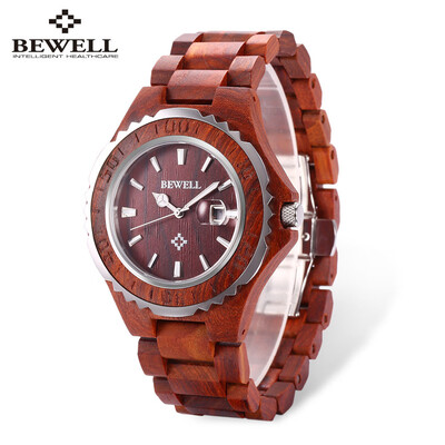

BEWELL ZS-100BG Wooden Men Quartz Watch with Luminous Hands 30M Water Resistance Wristwatch
