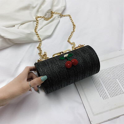 

Summer straw small bag new 2019 Korean version 100 lap clip small round bag chain womens bag single shoulder bag oblique satchel
