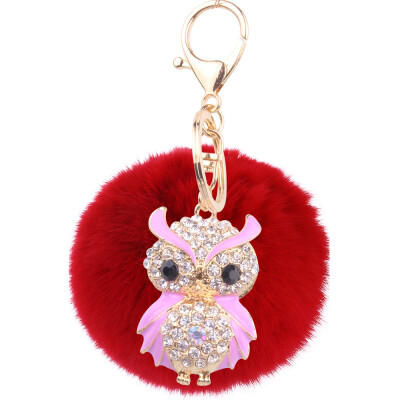 

Car Keychain Handmade Cute Creative Plush Owl Rex Rabbit Hairball Crystal Rhinestone Jewelry Bag Pendant