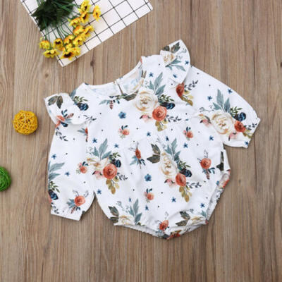 

US Autumn Infant Baby Girl Clothes Flower Long Sleeve Romper Bodysuit Outfit Set