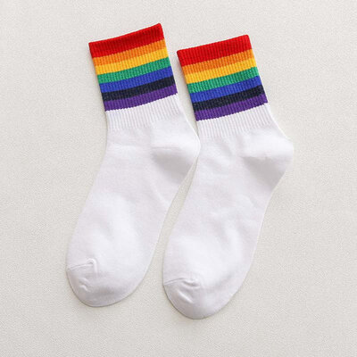 

Fashion Unisex Rainbow Striped Socks Sport Socks Ankle High Socks Casual Hosiery Cotton Socks Skateboard Socks Breathable Socks
