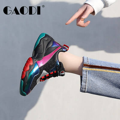 

Gao Di gaodi thick bottom breathable mesh face colorful color matching light running casual shoes female black 38