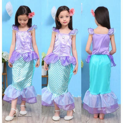 

Fancy Girls Kids Bling Mermaid Princess Pageant Party Long Tail Maxi Dress 3-10Y