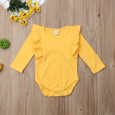 

Newborn Baby Girl T Shirt Solid Color Long Sleeve Ruffle Romper Bodysuit Jumpsuit Outfit