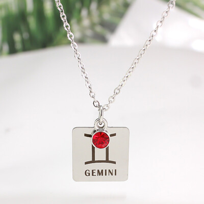 

12 Zodiac Constellation Signs Pendant Necklace Crystal Birthstone Necklace Women Stainless Steel Jewelry