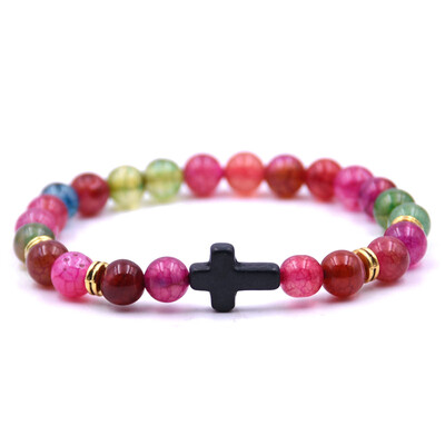 

Vintage Natural Stone 18 Colors Cross Charms Beads Bangles Bracelet