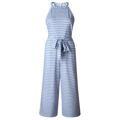 

Sleeveless Stripe Summer Fashion Women Jumpsuit O-Neck Lacing-up Vestidos