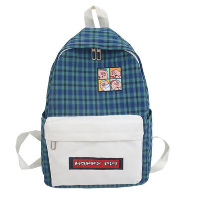 

Chic schoolbag girl Korean ins Literature & Art Xiao Qingxin Chequered Backpack College Wind Campus student Canvas Shoulder Bag