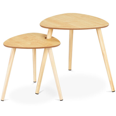 

2 pcs Nesting Sofa Side Coffee Tables with Wooden Leg