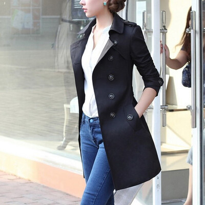 

Womens Lapel Collar Double Breasted Coat Casual Long Sleeves Slim Solid Outwear