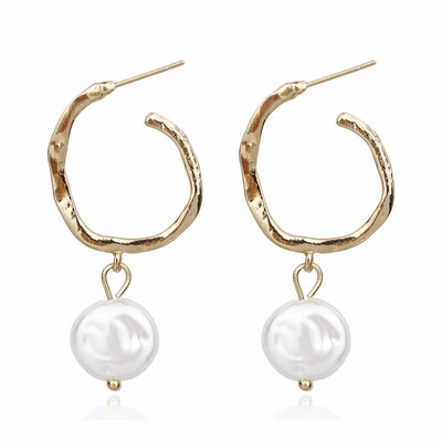 

EK521 Pearl Drop Earring for Women Geometric Gold Color Metal Earring Statement Jewelry ZA Women Valentines Day Gift Wedding