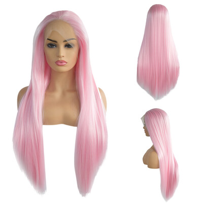 

〖Follure〗Straight Pink White Wig Lace Wigs Women Cosplay Party Long Hair Lace Front