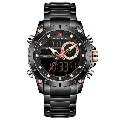 

NAVIFORCE Stainless Steel Band Quartz Electronic Wristwatch Professional 3ATM Water Resistant GMT Time Multifunctional Luminous Do