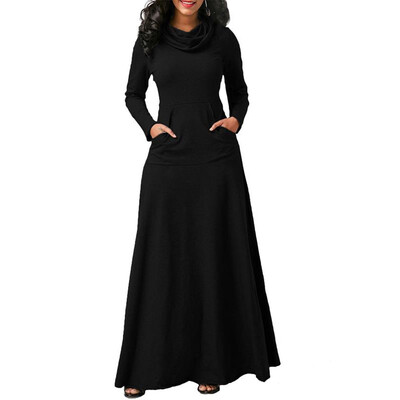 

Hot SOVALRO Plus Size Warm Dress Casual Pocket Long Sleeve Vintage Long Dress Elegant Dress -5XL