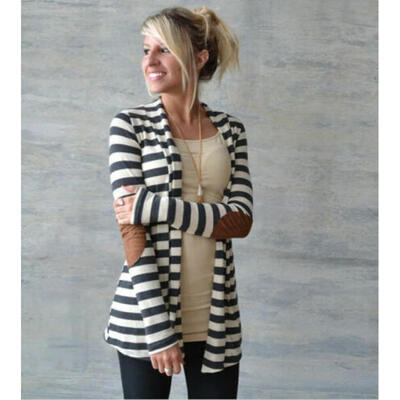 

Women Casual Knitted stripe Long Sleeve Sweater Cardigan Coat T-Shirt Jacket Top