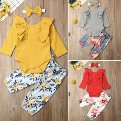 

AU Newborn Baby Girl Winter Outfit Clothes Romper TopsFloral PantsHeadband Set