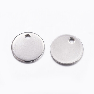 

304 Stainless Steel Pendants Flat Round Blank Tags Stainless Steel Color 10x1mm Hole 15mm
