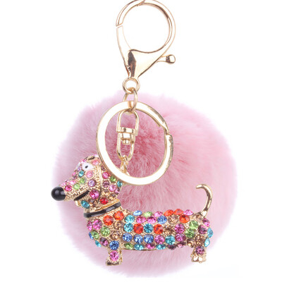 

Cute Keji Keychain Diamond Cartoon Puppy Keychain Gift Rex Rabbit Fur Plush Ball Jewelry