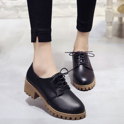 

Small leather shoes female spring&autumn Korean version of Joker student Harajuku Yinglun wind high heel thick documentary sho