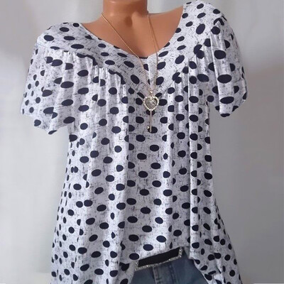 

Starmoon Women Plus Size Casual Dot V Neck Print Daily Short Sleeve Tops Shirt Blouse