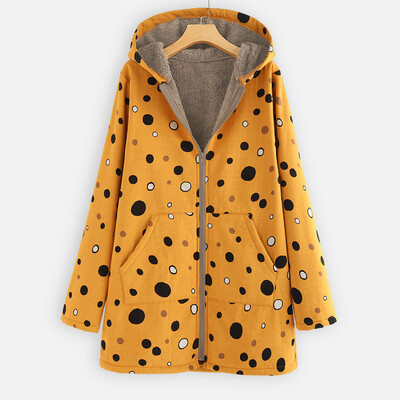 

Tailored Womens Winter Warm Outwear Dot Print Hooded Pockets Vintage Oversize Hasp Coats