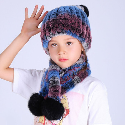 

QIUYAN Whole skin rabbit fur childrens hat thick warm 18456