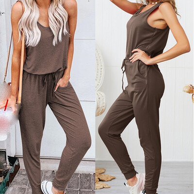 

Starmoon Fashion Women Summer Loose O-Neck Sleeveless Pure Color Jumpsuit Leisure Suit