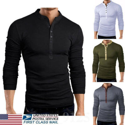 

US Mens Slim Fit V Neck Long Sleeve Muscle Tee T-shirt Casual Tops Henley Shirt