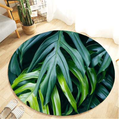 

Toponeto Tropical Plant leaves Pattern Round Flannel Bathroom Kitchen Carpet 80cm