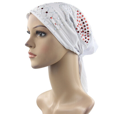 

1 Pc Women Muslim Sequins Decor Long Turban Cap Cancer Chemo Hat Beanie Scarf Turban Elastic Head Wrap